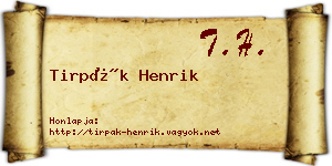 Tirpák Henrik névjegykártya